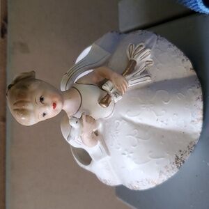 VINTAGE RUBENS ORIGINAL GIRL WITH BIRD AND UMBRELLA